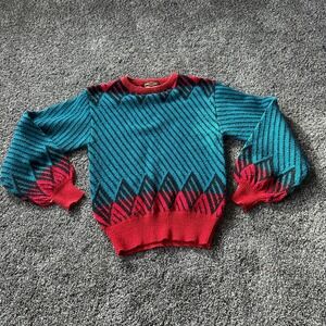 Pyramid Sweater Women's S Multicolor Geometric Knit Pullover Retro Acrylic Blend